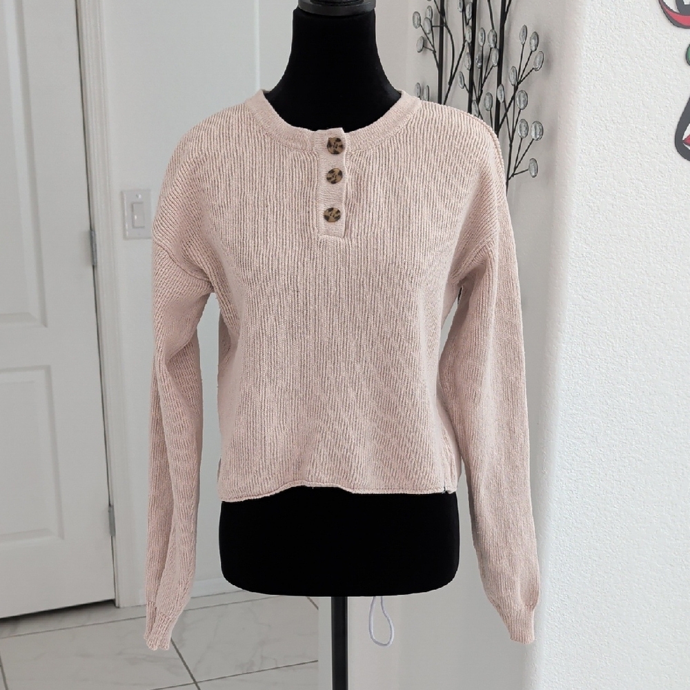 SISSTR SISSTREVOLUTION Chunky Cropped Blush Cotton Sweater XS S Beige Pink Boxy